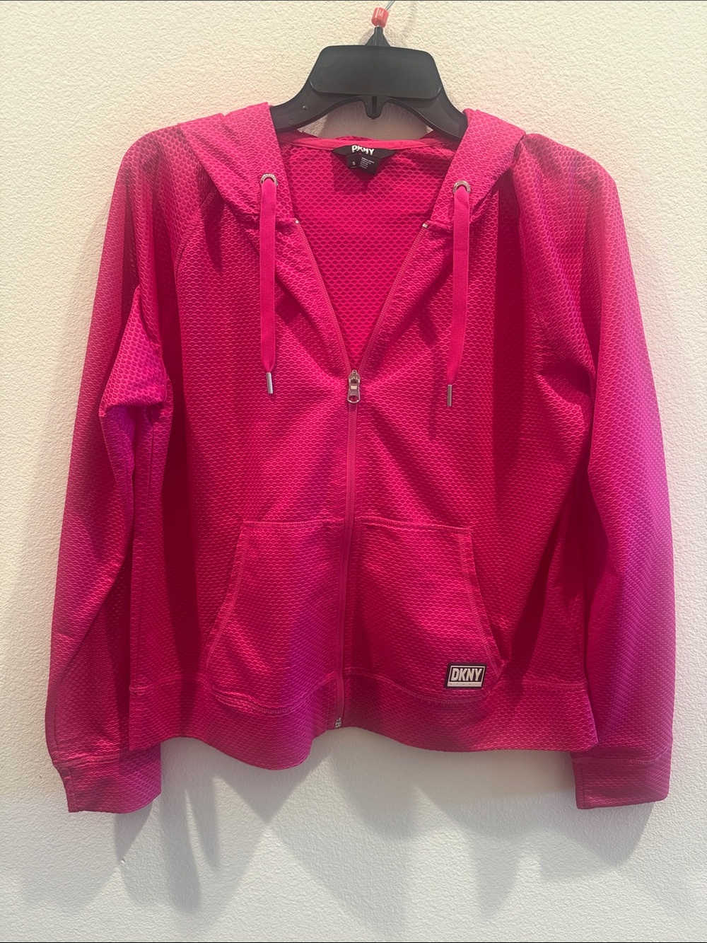 DKNY Bright Pink Hooded Zip-Up Bomber Jacket